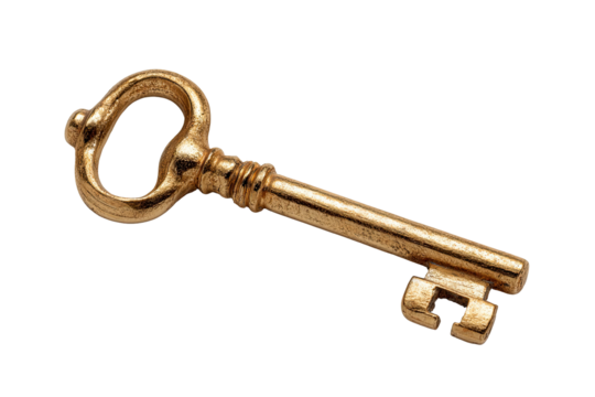 A golden antique skeleton key background on transparent background