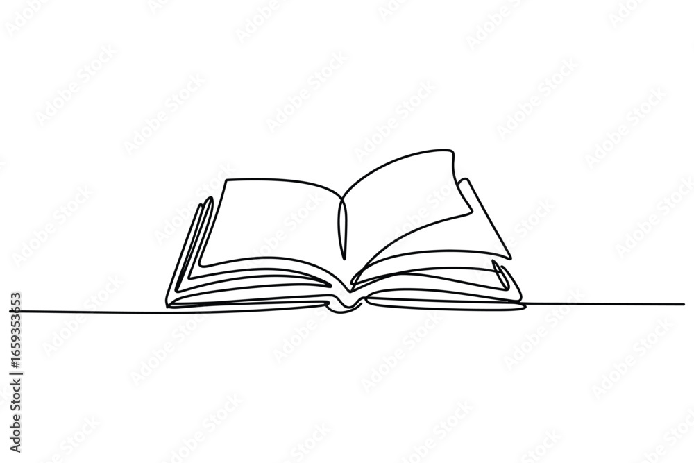 Poster minimalist single line drawing of an open book
