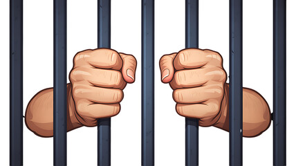 Jail prison bars hands holding prisoner incarceration concept on transparent background
