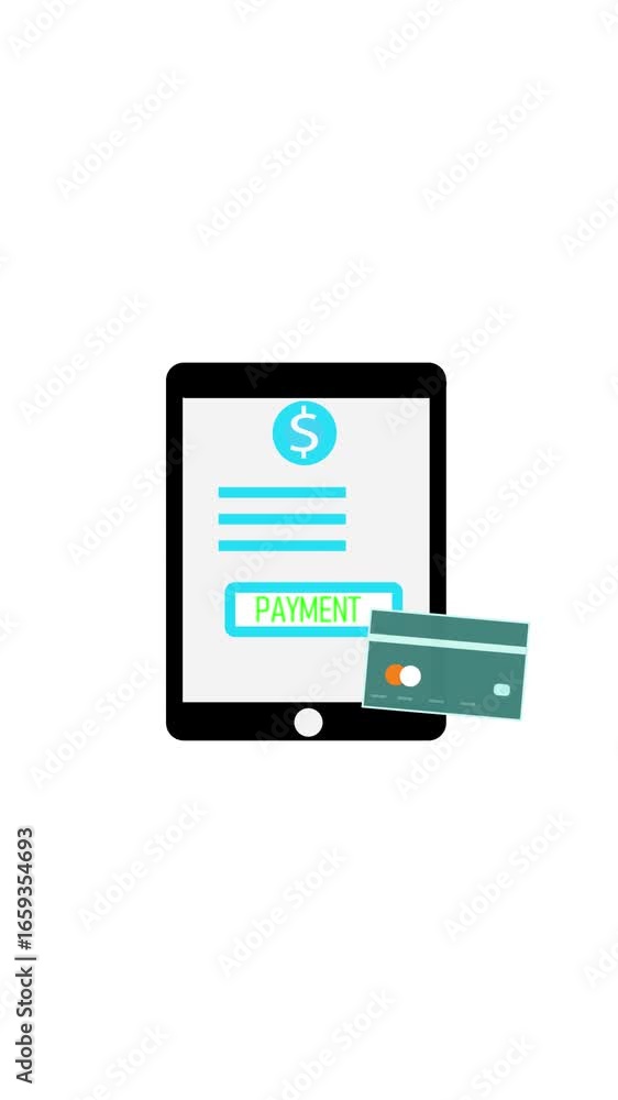 Poster vertical video showing digital payment with tablet and credit card. digital payment processing with 