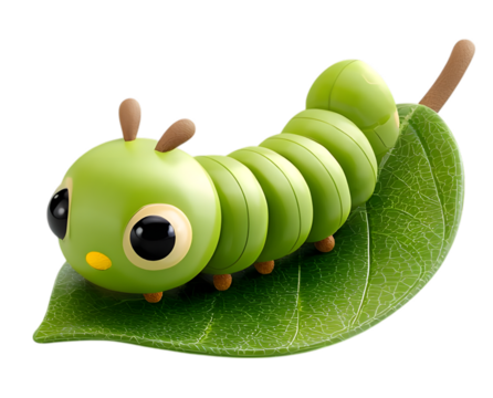 Cute green caterpillar on a leaf isolated on transparent background