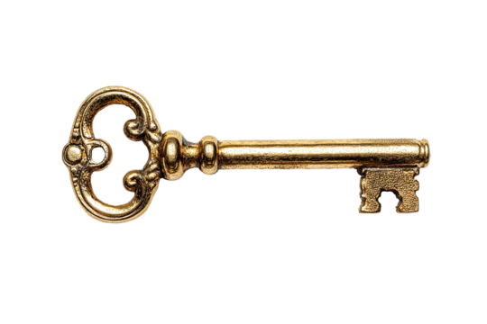 A gold skeleton key background on transparent background