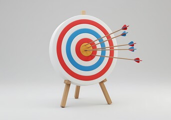 Archery target with multiple arrows hitting the bullseye representing success and achievement in goals and business strategy concept illustration