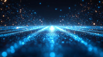 Obraz premium Blue Light Particles Creating Futuristic Wave Patterns