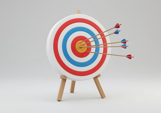 Archery target with multiple arrows hitting the bullseye representing success and achievement in goals and business strategy concept illustration