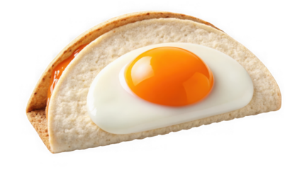 Fried egg taco on tortilla isolated on transparent background