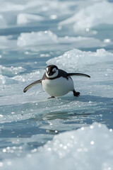 Single Penguin Walking on Ice