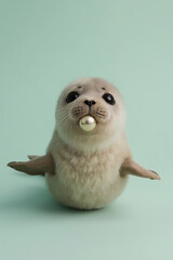 Seal Pup with Pearl on Turquoise Background