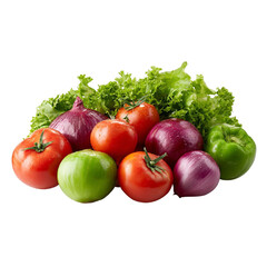 Fresh colorful vegetables and lettuce arrangement on transparent background