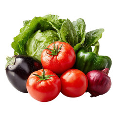 Fresh produce assortment featuring vibrant colors on transparent background