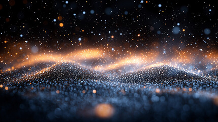 Glowing Orange and Blue Waves with Sparkling Particles