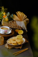 biscuit and tea on the table