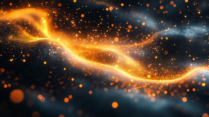 Golden Particle Flow on Dark Abstract Wave Background