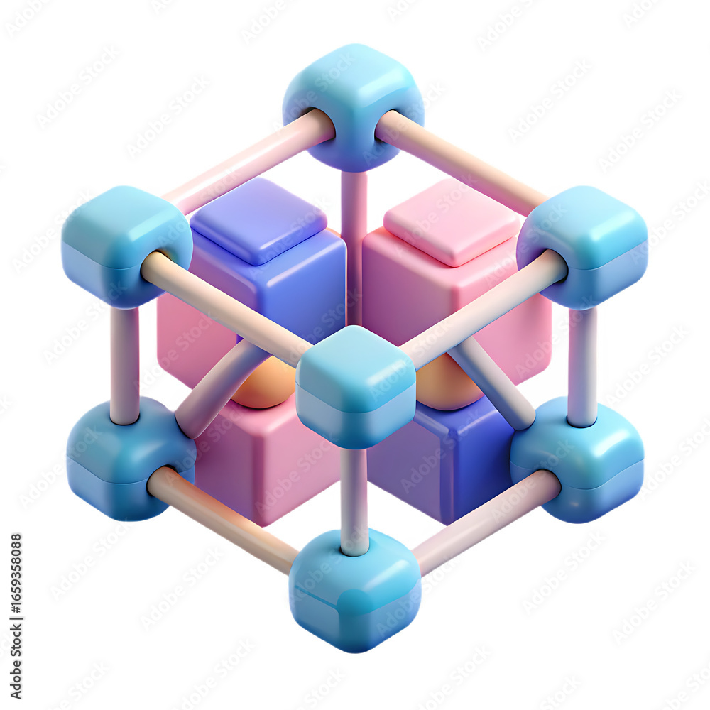 Aufkleber abstract pastel cube network connection design concept illustration on transparent background