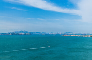 High angle view of Qingdao coastal city scenery