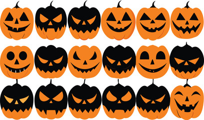 A Collection of Spooky and Happy Halloween Jack-o'-Lantern Faces