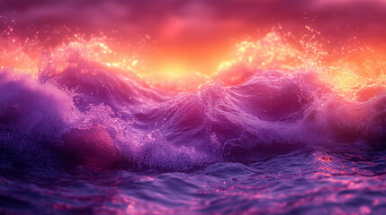 Sunset Waves in Vivid Pink and Purple Tones, Ocean Art