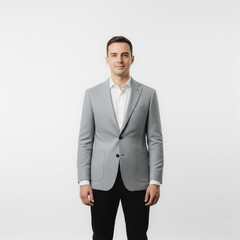 Confident and successful businessman in a suit, smiling while standing in a corporate office