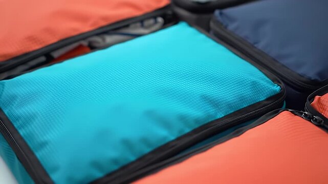 Organized Packing Cubes in Orange Turquoise and Navy for Efficient Luggage Travel and Storage Accessories