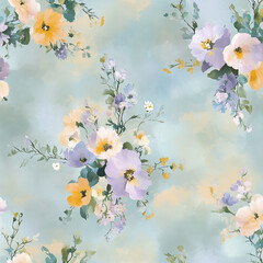 Watercolor Floral Background with Soft Pastel Flowers and Elegant Botanical Design
