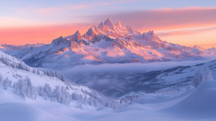 Obraz premium Winter Mountainscape at Sunrise with Snowy Peaks