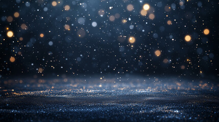 Winter Snowfall with Golden Bokeh Lights Background