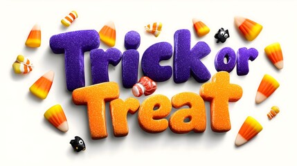Creative Halloween logo featuring Trick or Treat text with candy corn and playful decorations
