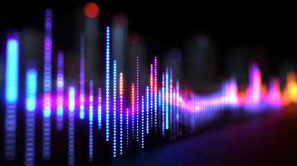 Colorful glowing financial graph on dark city background. 
