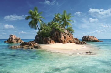 Tropical island paradise with palm trees