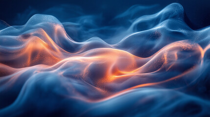 Abstract Flowing Waves with Glowing Orange and Blue Light