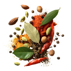 Vibrant spices and herbs composition on transparent background