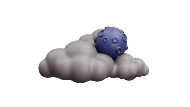 3D Animation of a moon surrounded by fluffy clouds