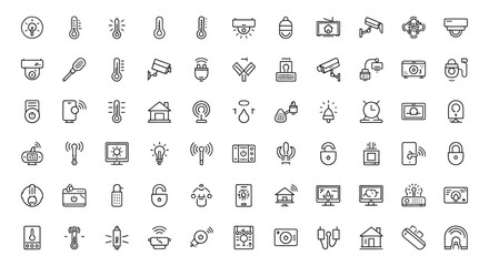 Collection of Smart Home and Security System Line Icons.