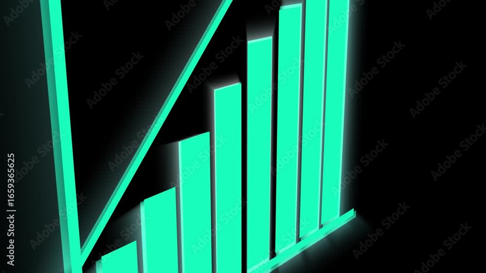 Poster ascending teal bar graph animation business growth financial success progress chart data visualizati