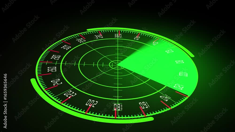 Poster green radar display animation rotating scan technology interface h u d digital blip detection tracki