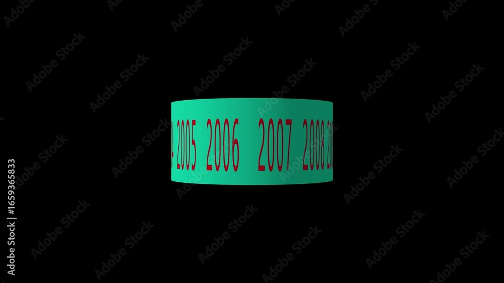 Poster rotating teal cylinder 2000s decade years timeline animation seamless loop motion graphics abstract 