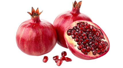 Pomegranates with Seeds on Transparent Background for Healthy Eating and Antioxidant Rich Concepts