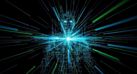 Digital Human: Data Stream Silhouette on Black