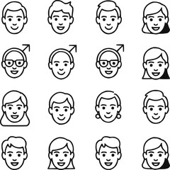 Hand-Drawn People Avatar Icons  Gender Faces in Simple Line Art Style