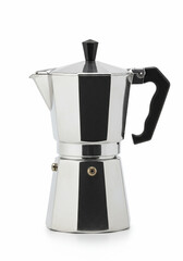 Sleek Aluminum Moka Pot with Black Handle and Facet Knob
