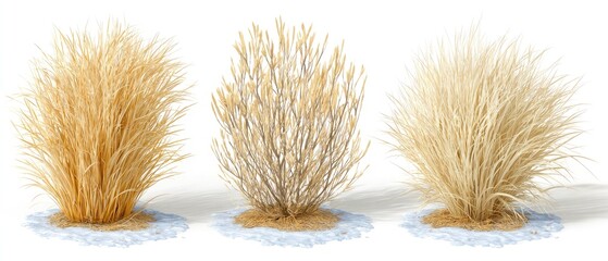 Three winter shrubs, pale yellow and beige
