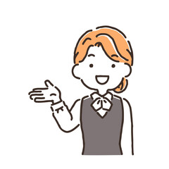 笑顔で案内をしている制服の女性