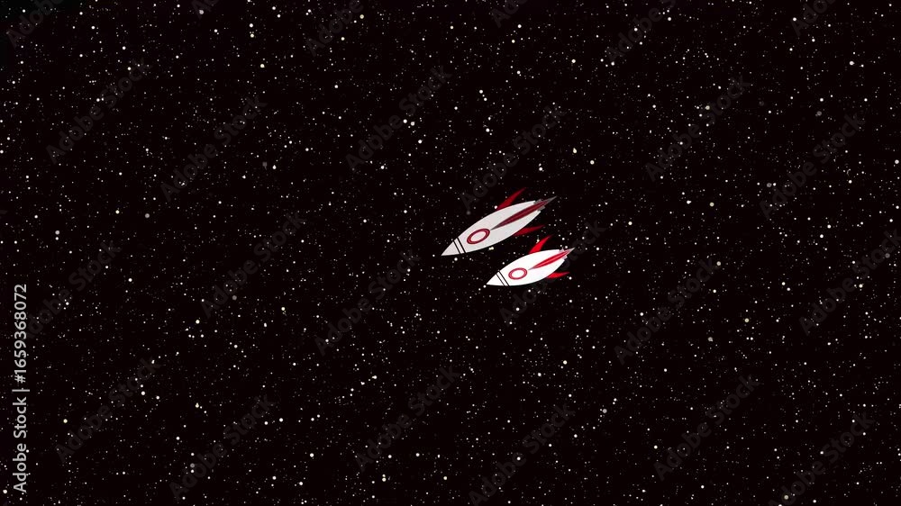 Poster twin rockets animation spaceflight futuristic travel galactic exploration seamless loop hd. spacefli