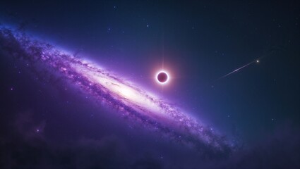 Purple Cosmic Black Hole with Glowing Accretion Ring in Deep Space