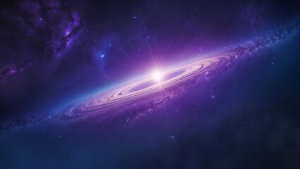 Purple Cosmic Black Hole with Glowing Accretion Ring in Deep Space