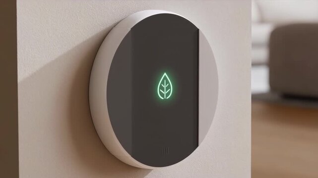 Woman activating eco friendly mode on smart home device