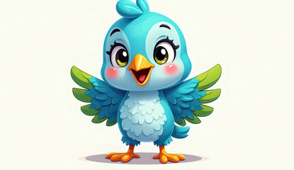 Obraz premium A charming cartoon bird character with bright colors, playful details, and an expressive, cheerful style. Designed with a cute and friendly appearance, this illustration is perfect for children’s book