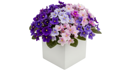 Isolated African Violets in White Pot