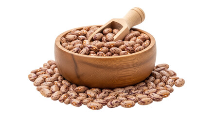 Isolated pinto beans in a wooden bowl