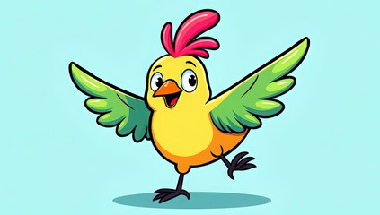 Obraz premium A charming cartoon bird character with bright colors, playful details, and an expressive, cheerful style. Designed with a cute and friendly appearance, this illustration is perfect for children’s book
